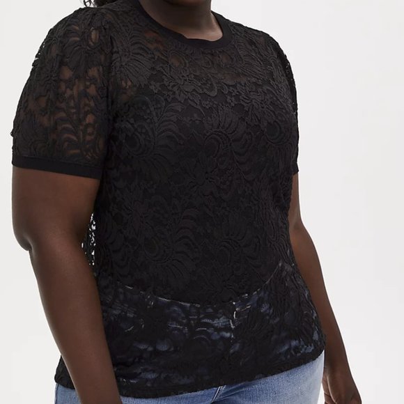 Torrid size M/L(10) sheer stretch lace puff sleeve top, NWT - Picture 4 of 4